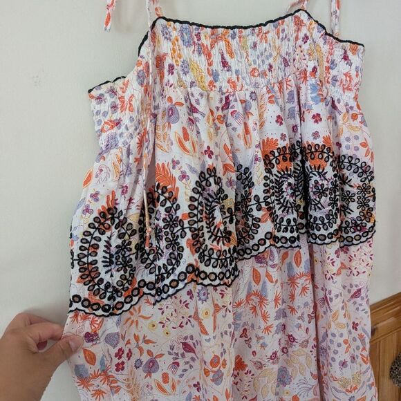 Anthropologie Antik Batik Samsa Eyelet Embroidered Floral Tiered Dress Size M - Picture 3 of 11